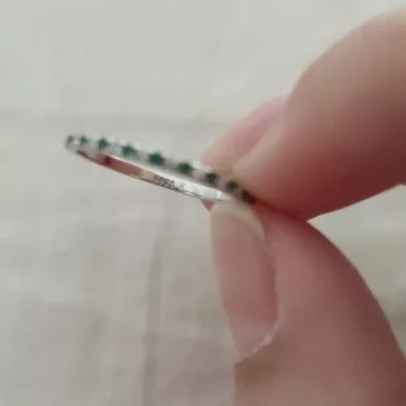 Green Clear Zircon Pave Sterling Silver Band Stackable Diamond Emerald Eternity - Picture 13 of 16